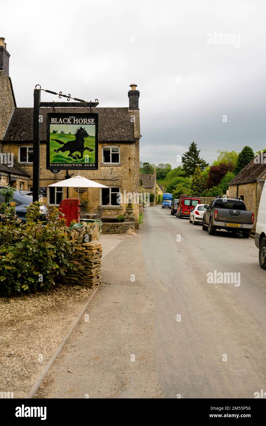 The Black Horse is the village pub of Naunton, England. Stock Photo