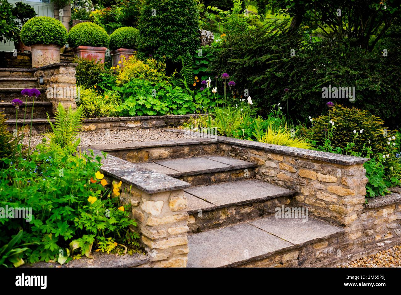 Cotswold stone stairs in Naunton, a small village in the Cotswolds of