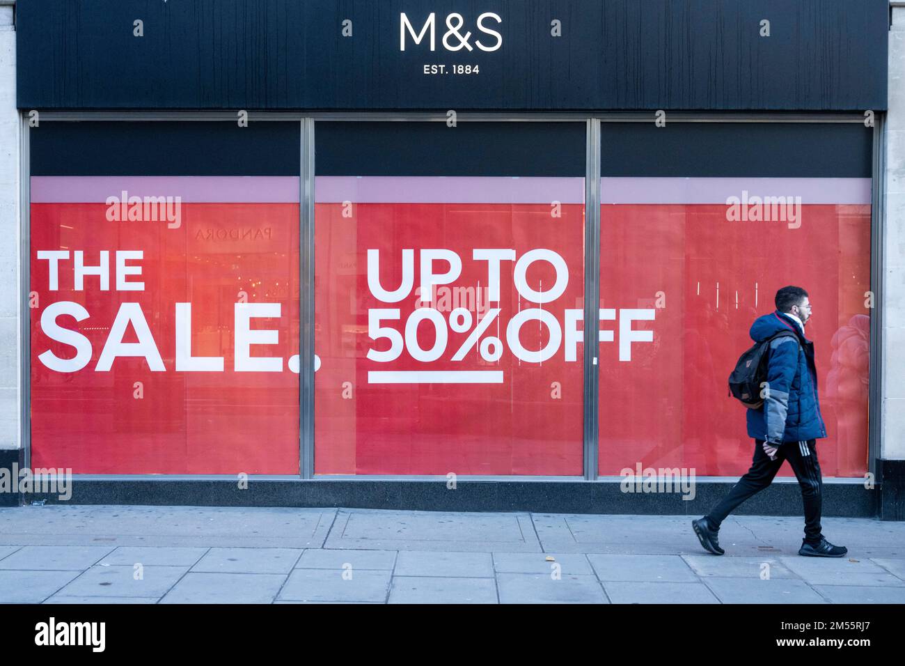 26 December 2022. London, UK. A man walks past a closed Marks And Spencers department store in