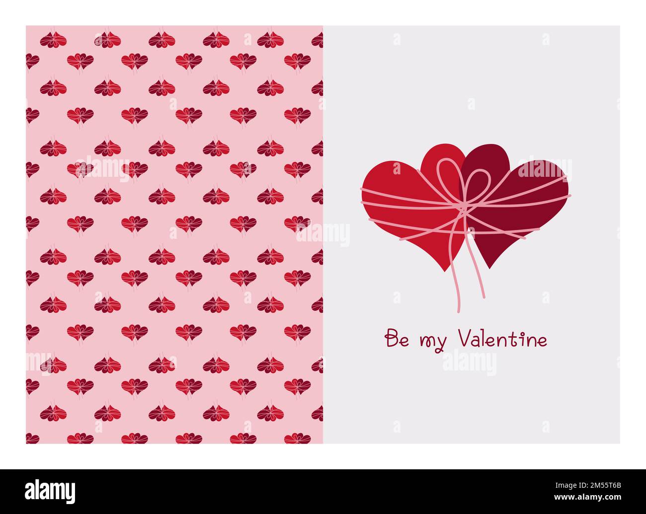 Valentine's Greeting Folded Card with hearts tied with threads, and the ...