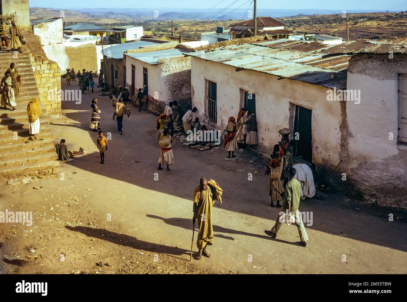 Ethiopia, 1970s, Harar, people, street, houses, Harari region, East Africa, Stock Photo