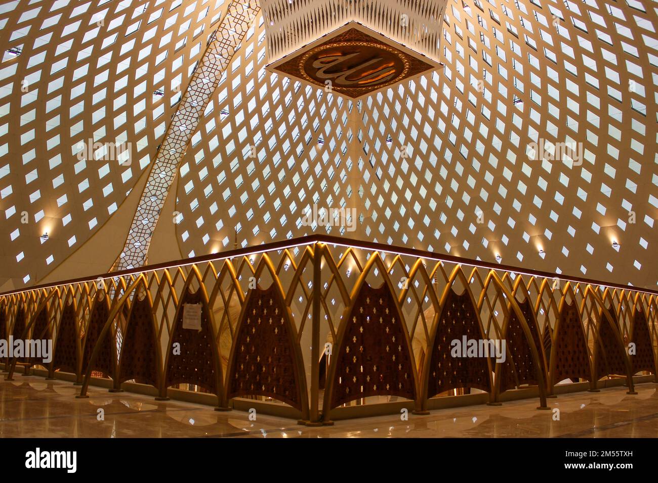 Ornaments are seen inside the Al-Jabbar Mosque in Bandung. Masjid Raya Al-Jabbar can accommodate 20 thousand worshippers and this mosque will be inaugurated on Friday, December 30, 2022. Stock Photo