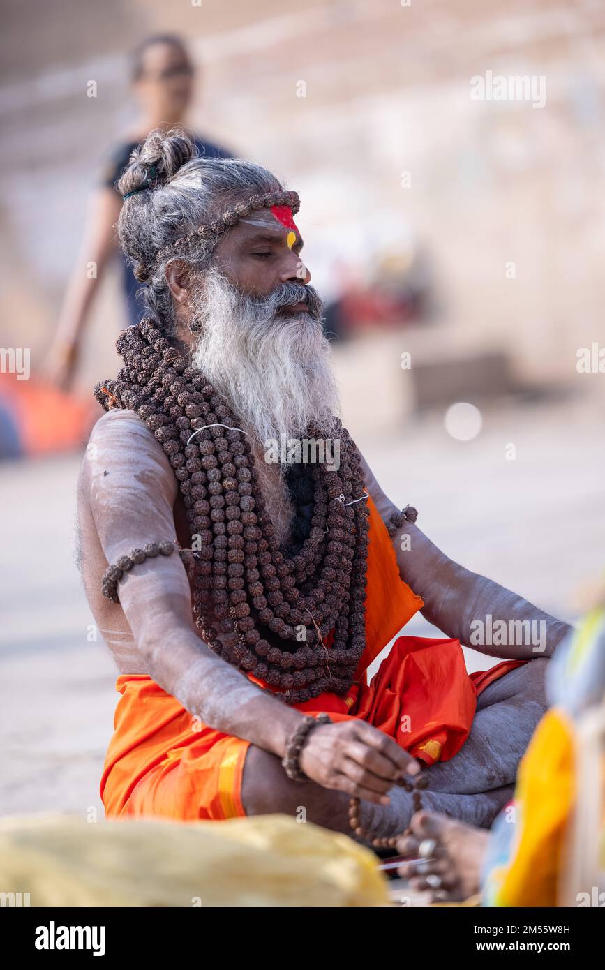 Varanasi, India - Nov 2022: Portrait of Unidentified Indian holy sadhu ...