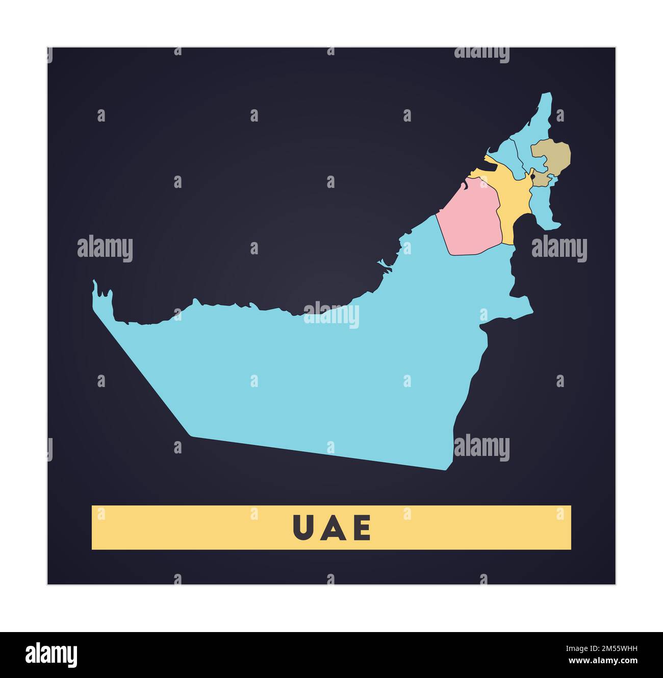 UAE map. Country poster with regions. Shape of UAE with country name