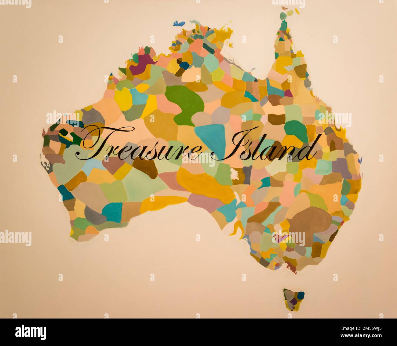 Treasure Island painting, 2005, Map of Australia showing location of Aboriginal peoples and