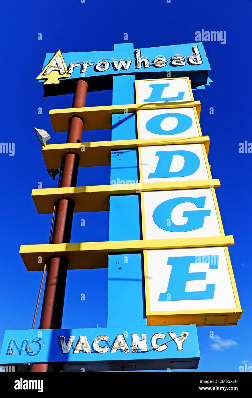 Lariat Lodge sign along Route 66 in Gallup, New Mexico. Stock Photo