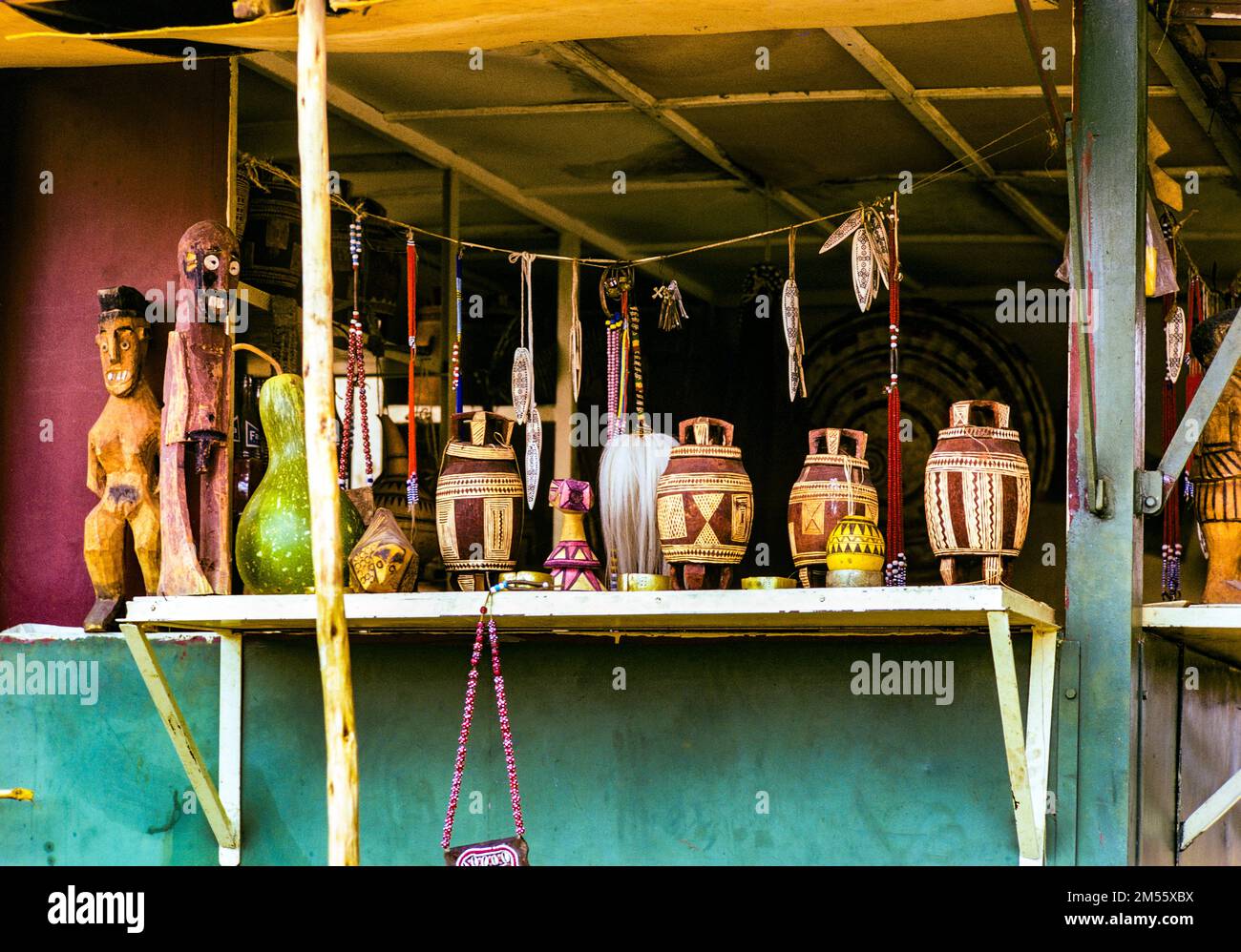 Ethiopia, 1970s, Mojo village, local crafts display for sale, Oromia