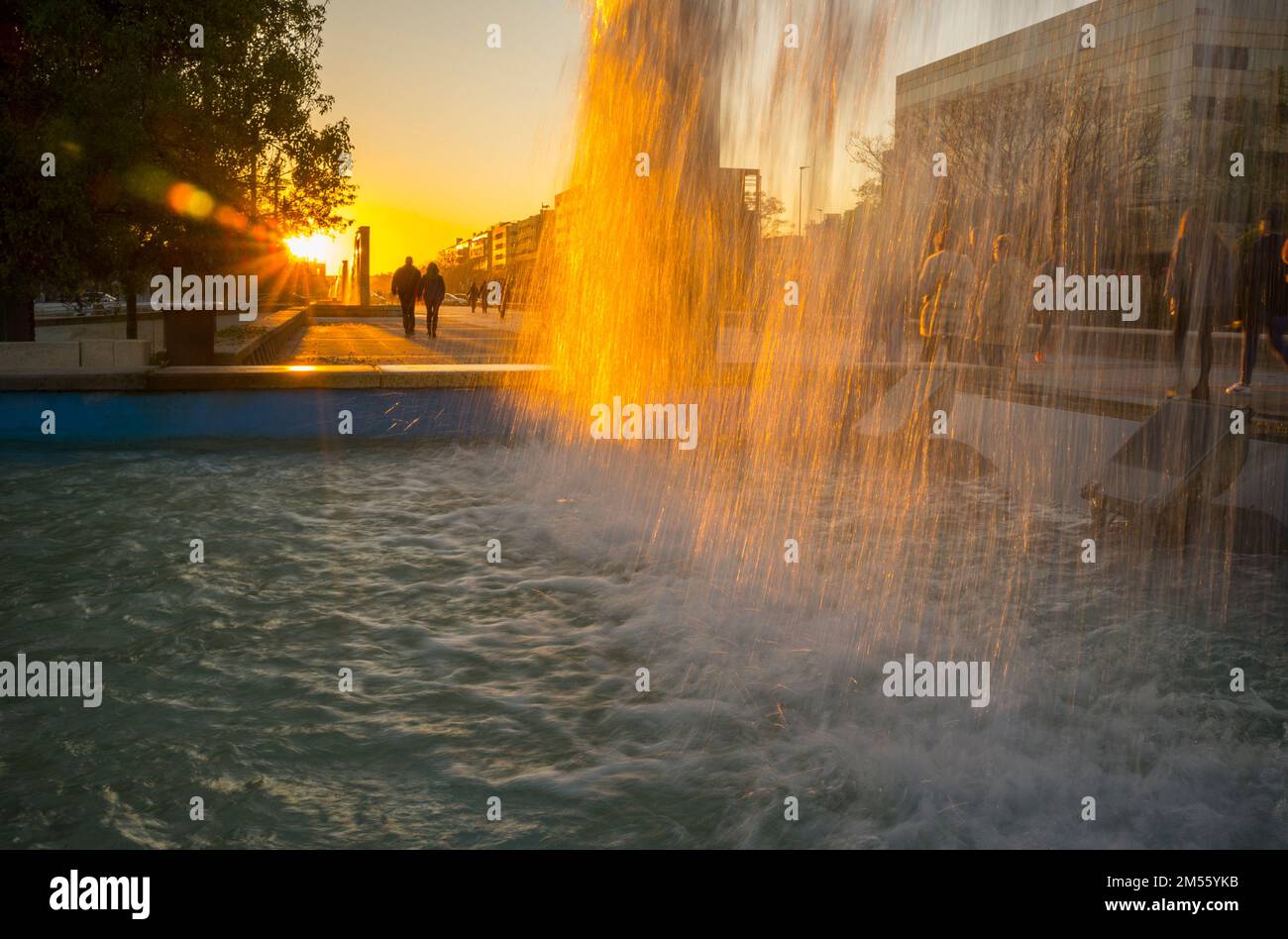 Vial Norte fountains at sunset. Córdoba, Andalusia, Spain Stock Photo