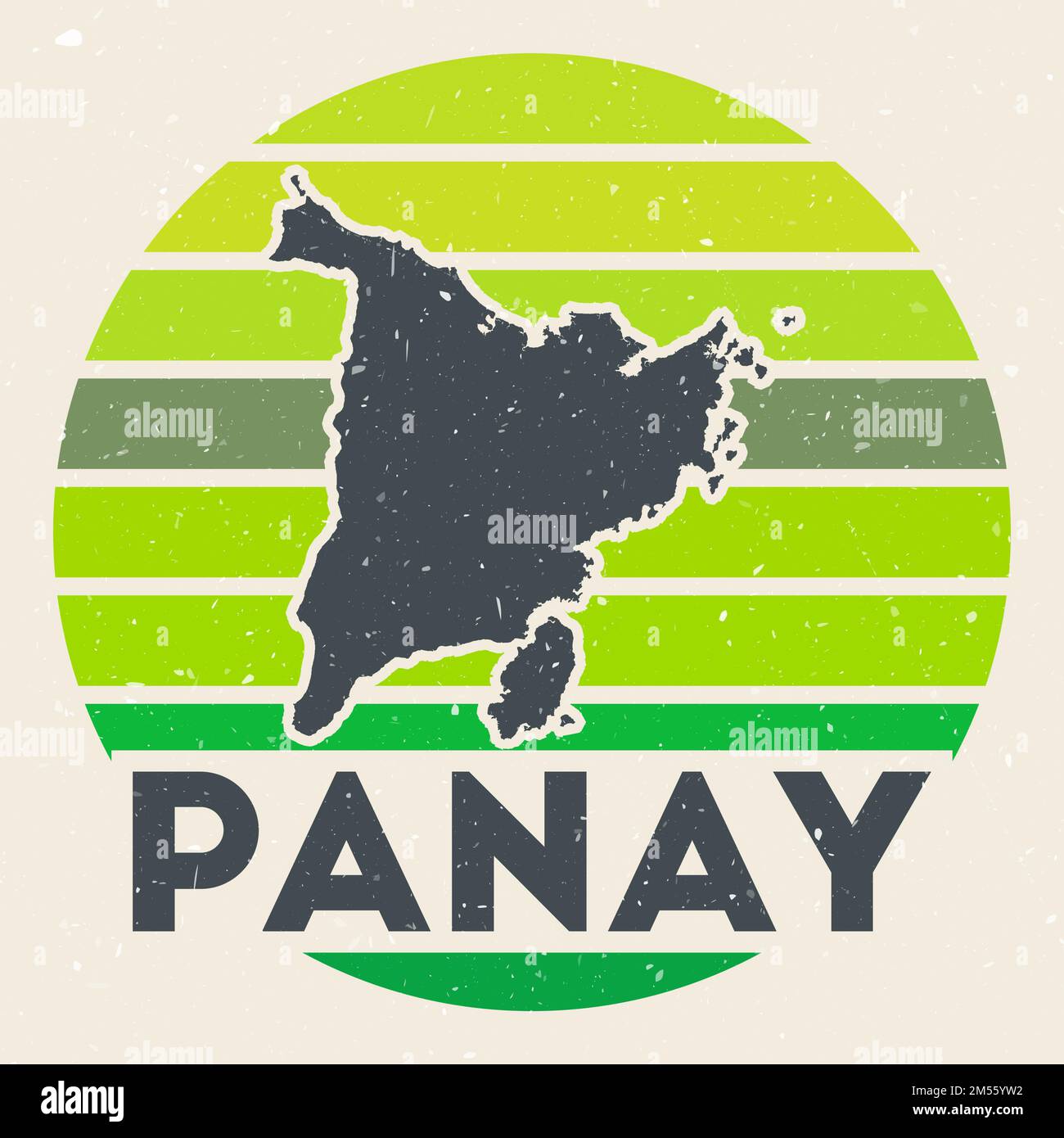 Panay logo. Sign with the map of island and colored stripes, vector