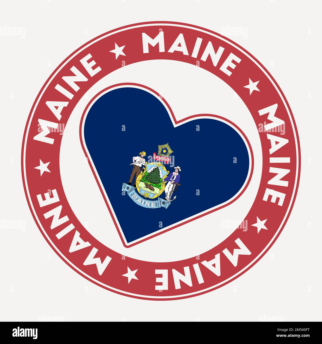 Maine heart flag badge. From Maine with love logo. Support the us state