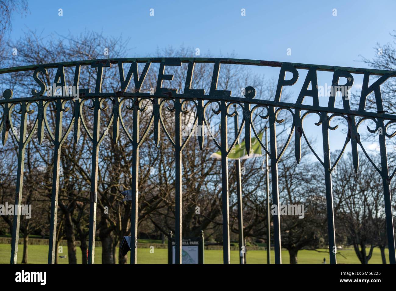 The entrance gates to Saltwell Park - a public park in Gateshead, UK Stock Photo