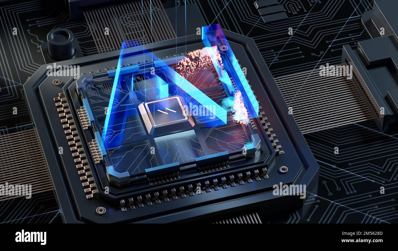 Artificial Intelligence in a complex and modern GPU card 3D rendering