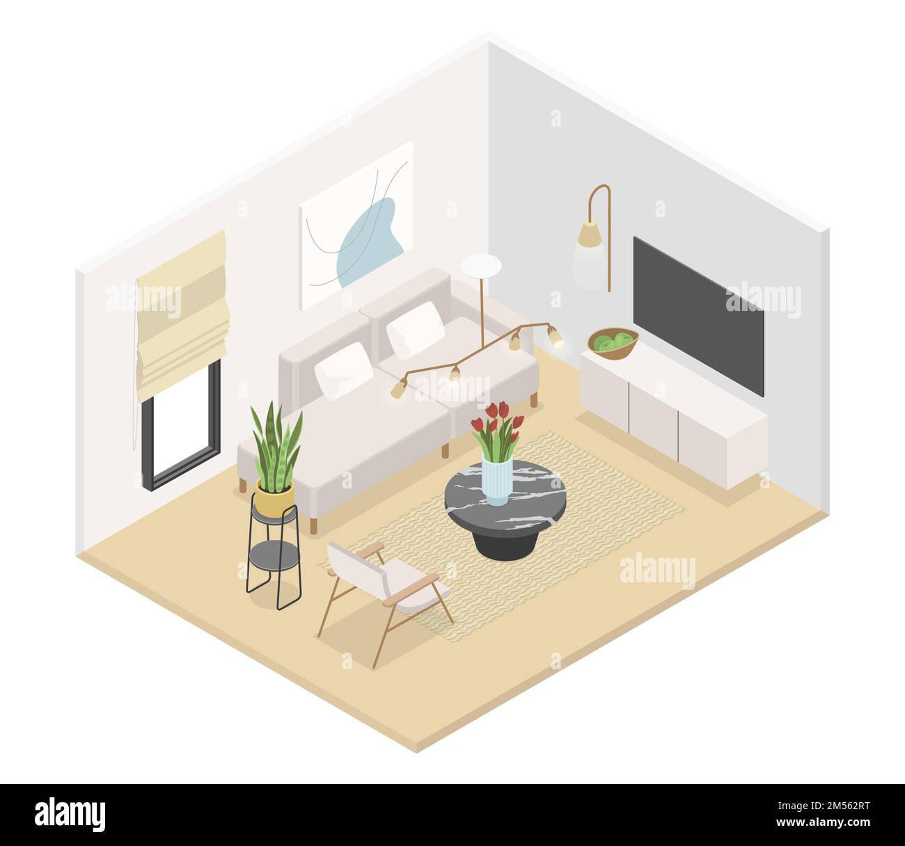 Bright living room - modern vector colorful isometric illustration ...