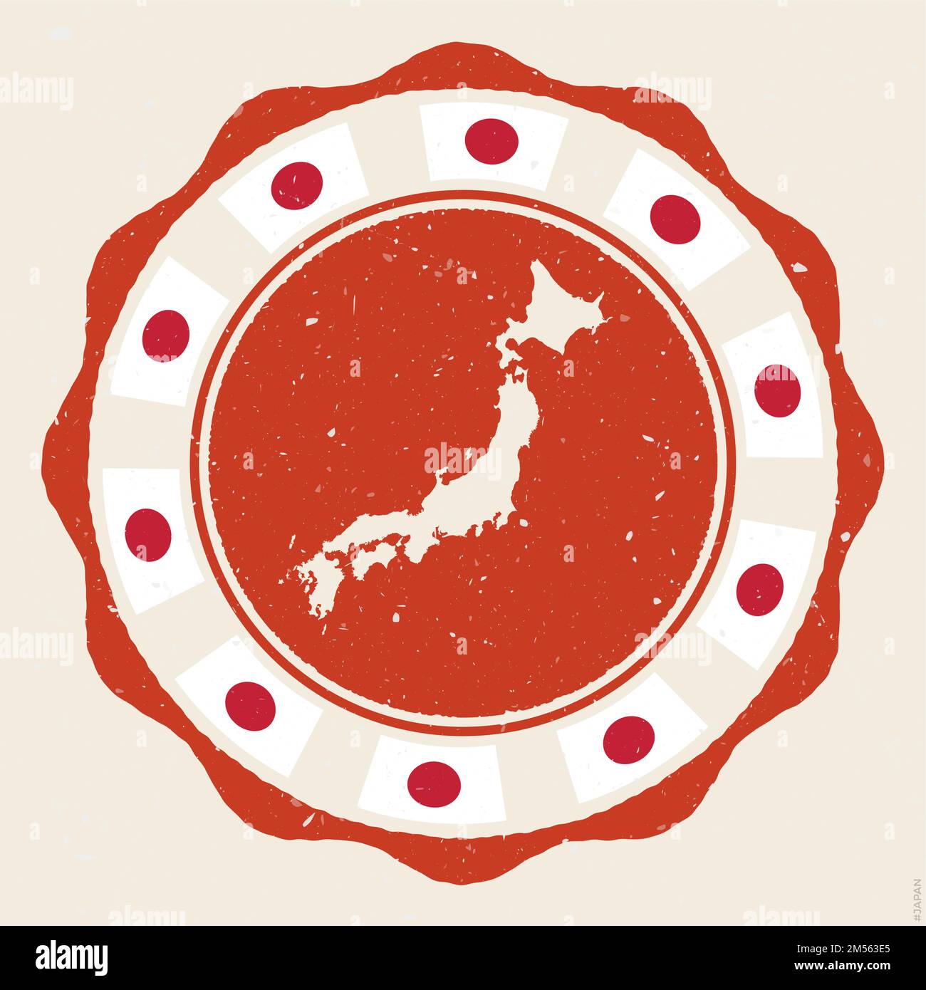 Japan vintage sign. Grunge round logo with map and flags of Japan. Cool vector illustration. Stock Vector