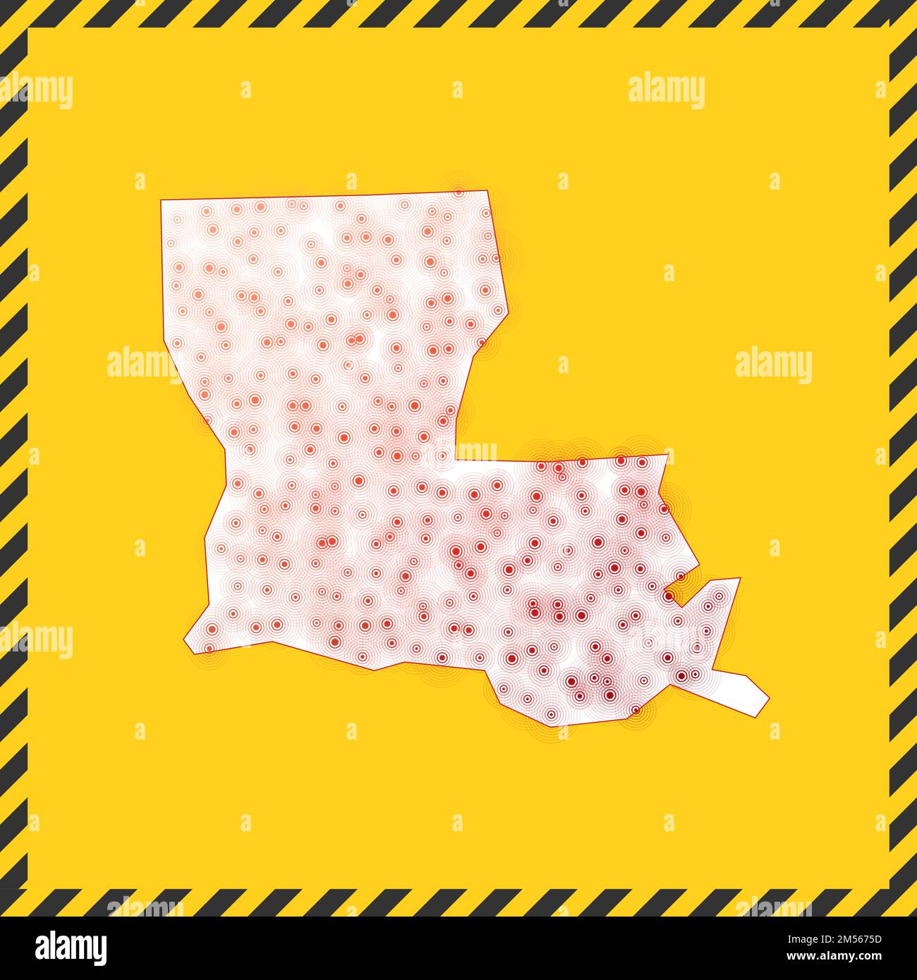 Louisiana closed virus danger sign. Lock down us state icon. Black