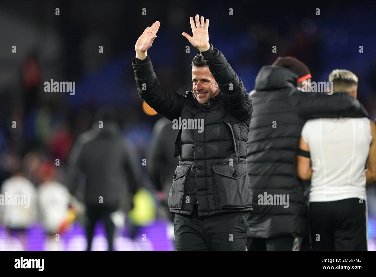 Fulham manager Marco Silva applauds the away fans following victory in