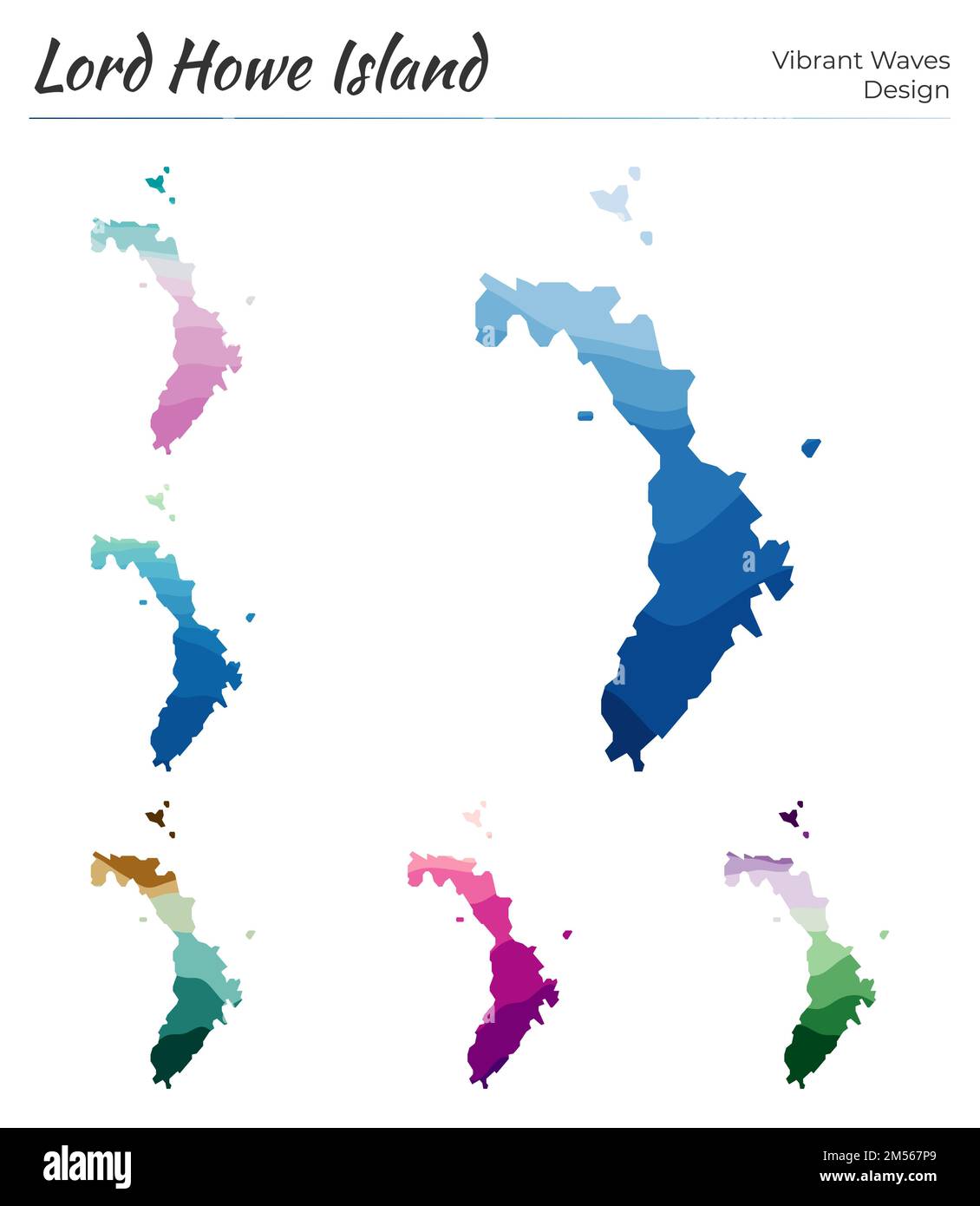 Set of vector maps of Lord Howe Island. Vibrant waves design. Bright ...