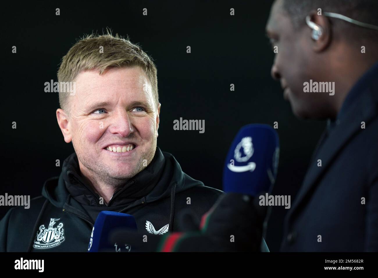 Newcastle United manager Eddie Howe is interviewed by Amazon Prime