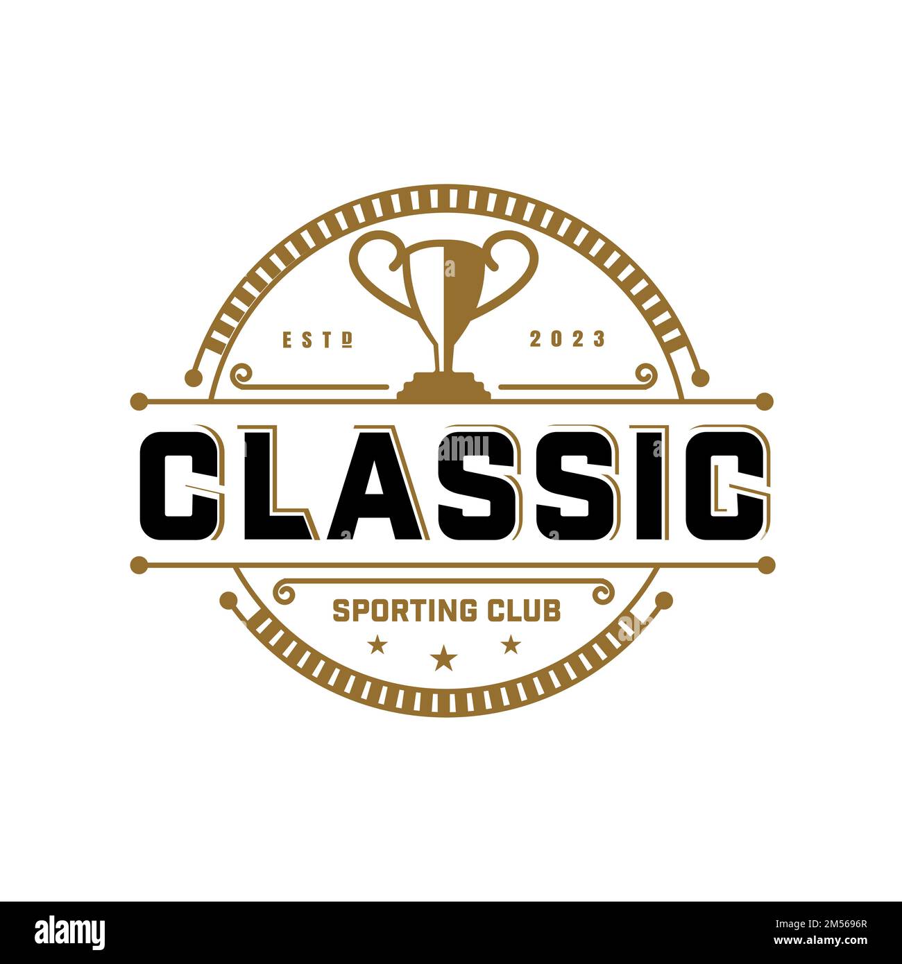 Vintage Retro Champion Trophy Cup Retro Sport design inspiration. Vintage monochrome label, sticker, patch with football trophy silhouette. Stock Vector