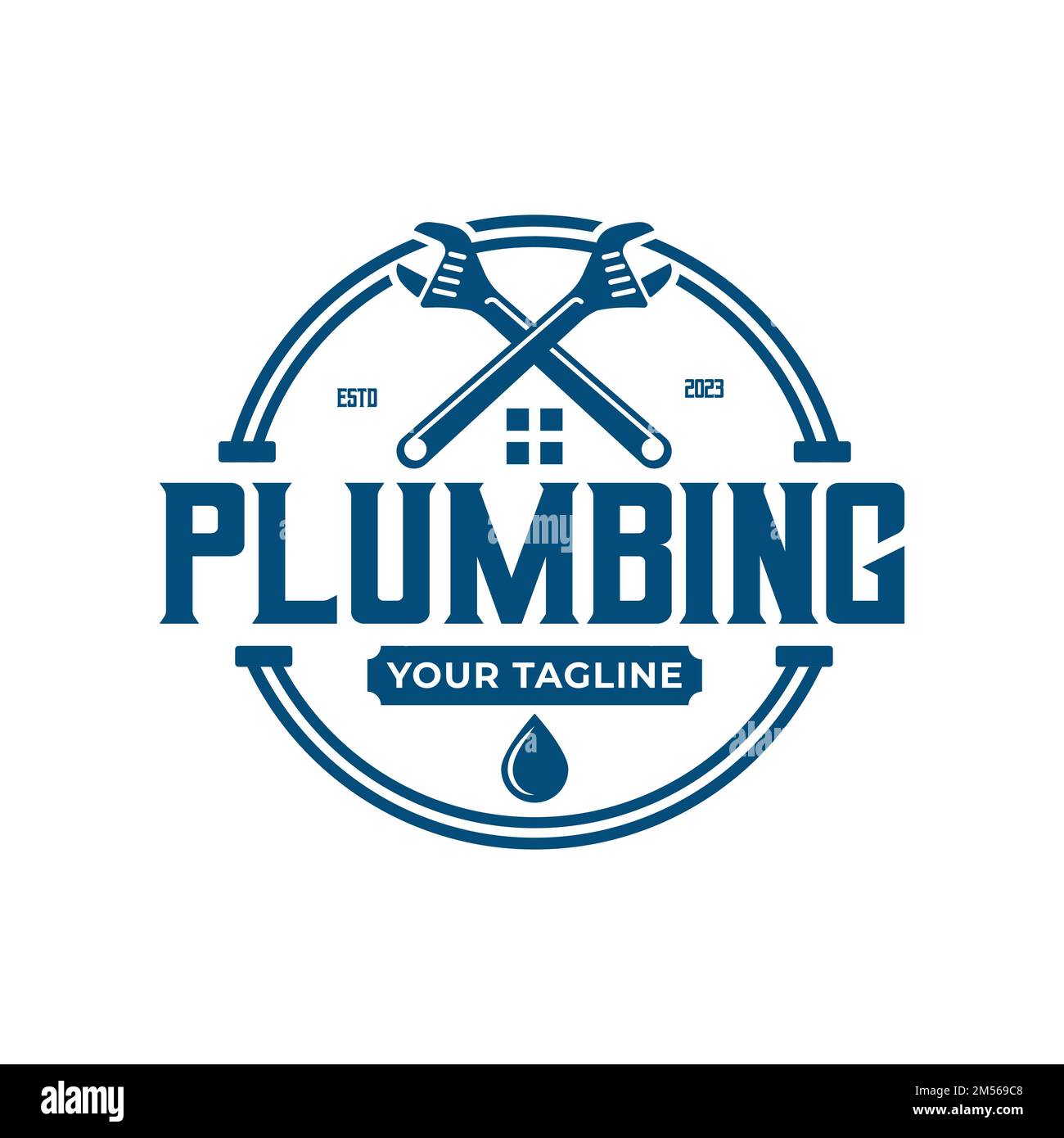 Plumbing logo template, in retro or vintage style, plumber logo for professional business concept emblem design Stock Vector