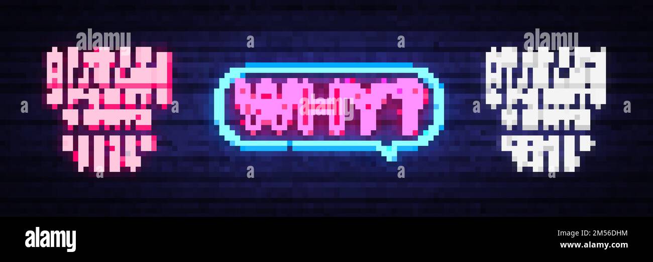Why Neon Text Vector. Why neon sign, design template, modern trend