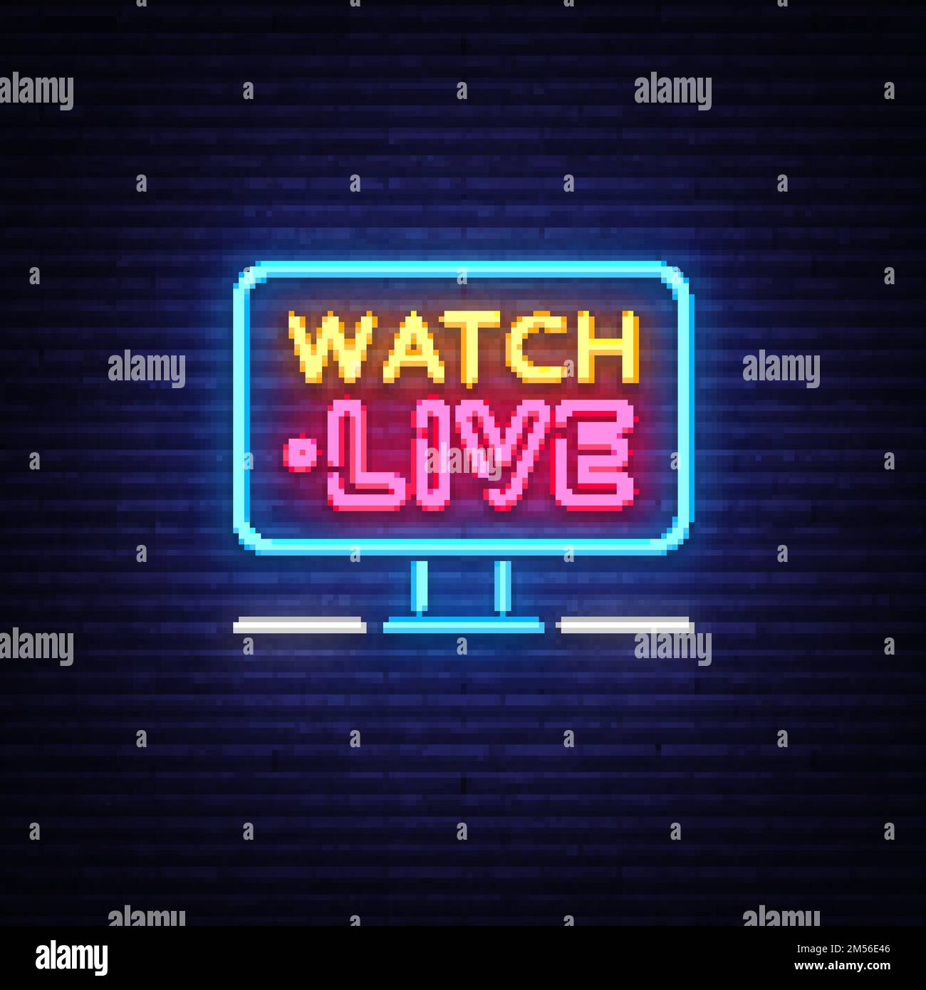 Watch Live Neon Text Vector. Watch Live neon sign, design template