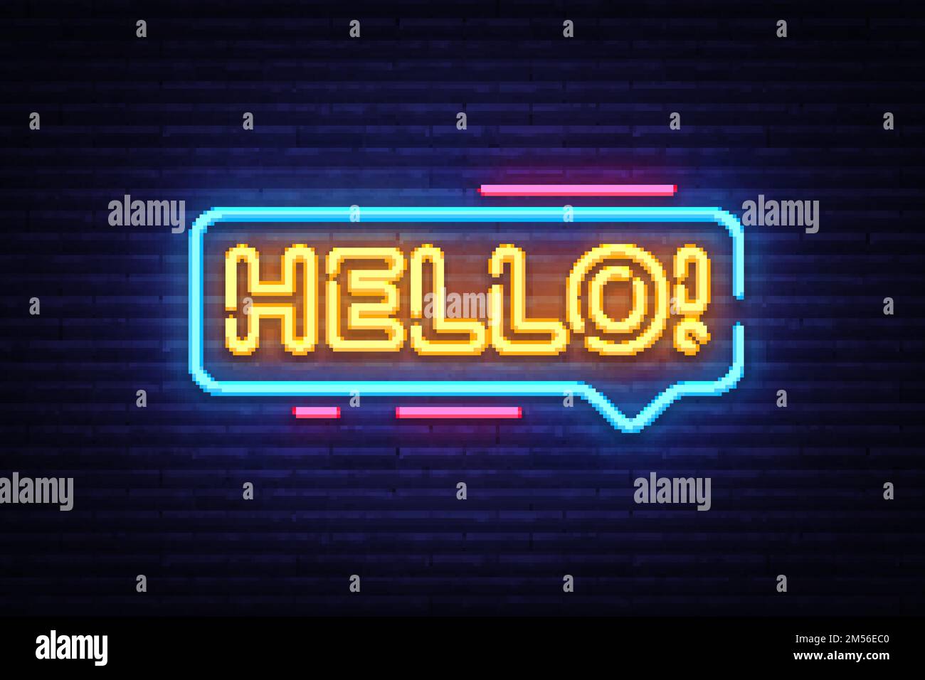 Hello Neon Text Vector. Hello neon sign, design template, modern trend