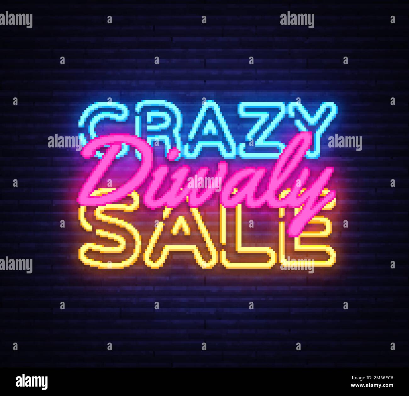 Diwali Crazy Sale neon text vector design template. Diwali Festival Offer Big Sale neon logo, light banner design element colorful modern design trend Stock Vector