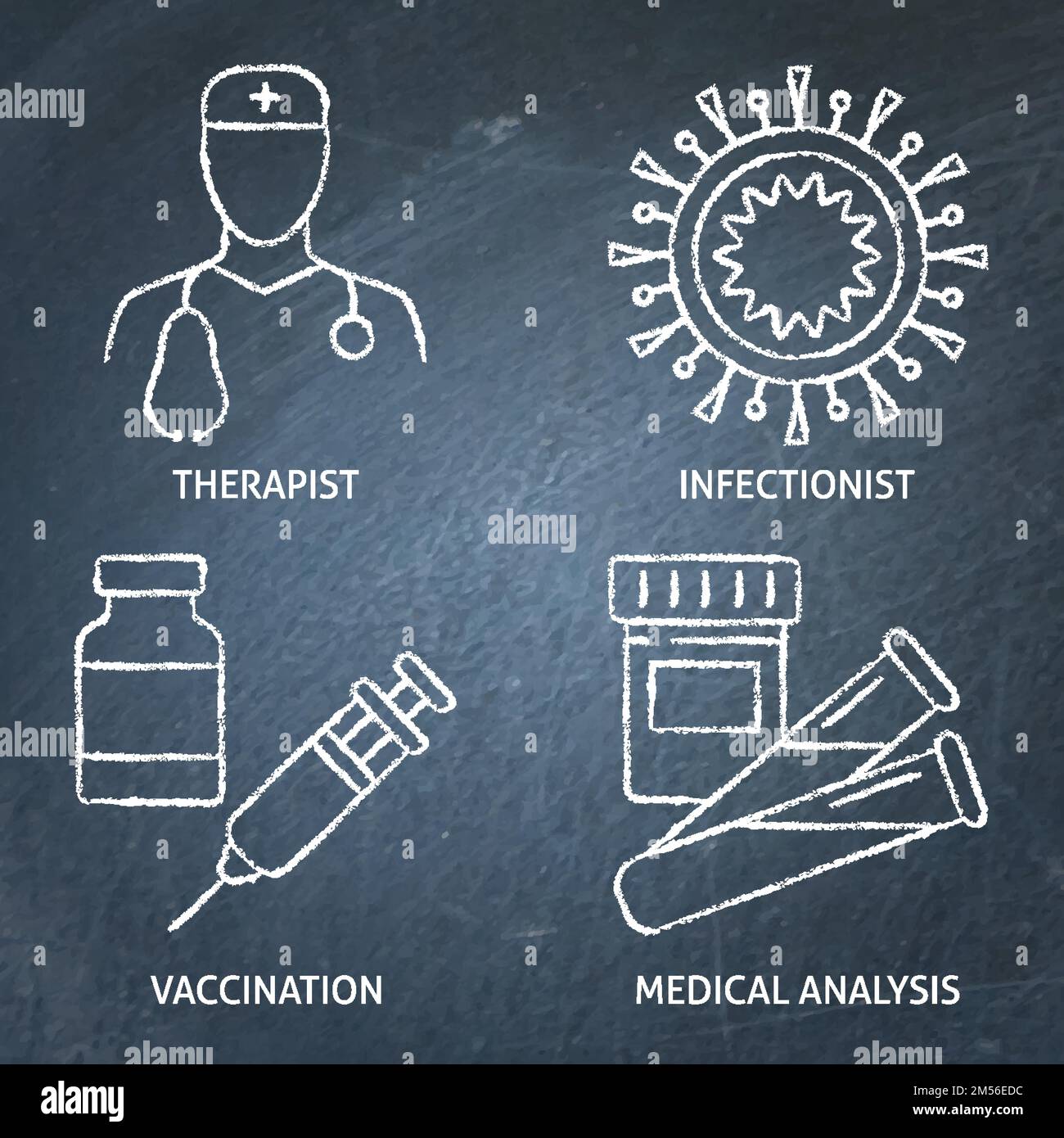 Vaccination and infections chalkboard icon set. Doctor, medical ...