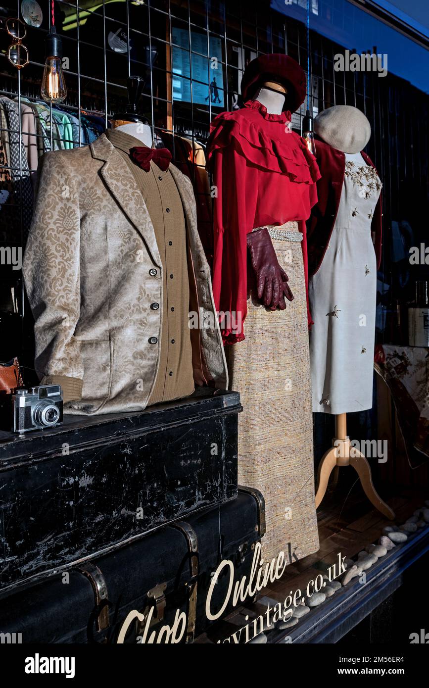 Vintage clothes in the the window of Armstrong's vintage clothing store