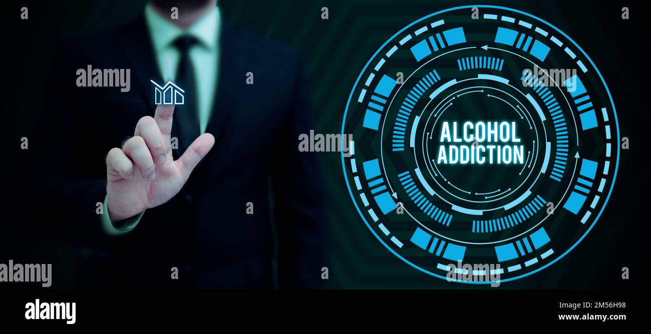 Conceptual display Alcohol Addiction. Concept meaning characterized by