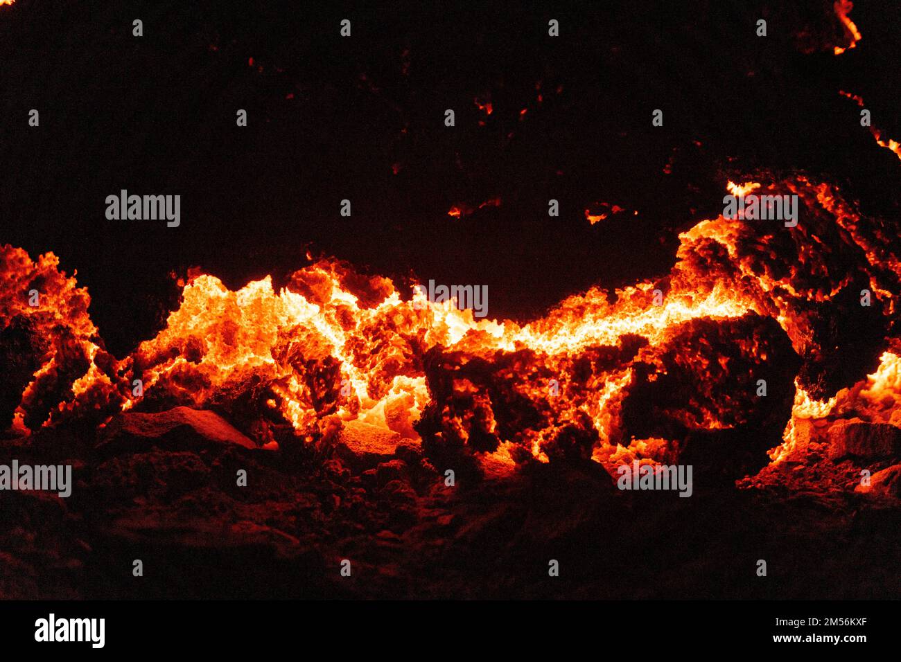 An aerial view of the volcano eruption at night Stock Photo - Alamy