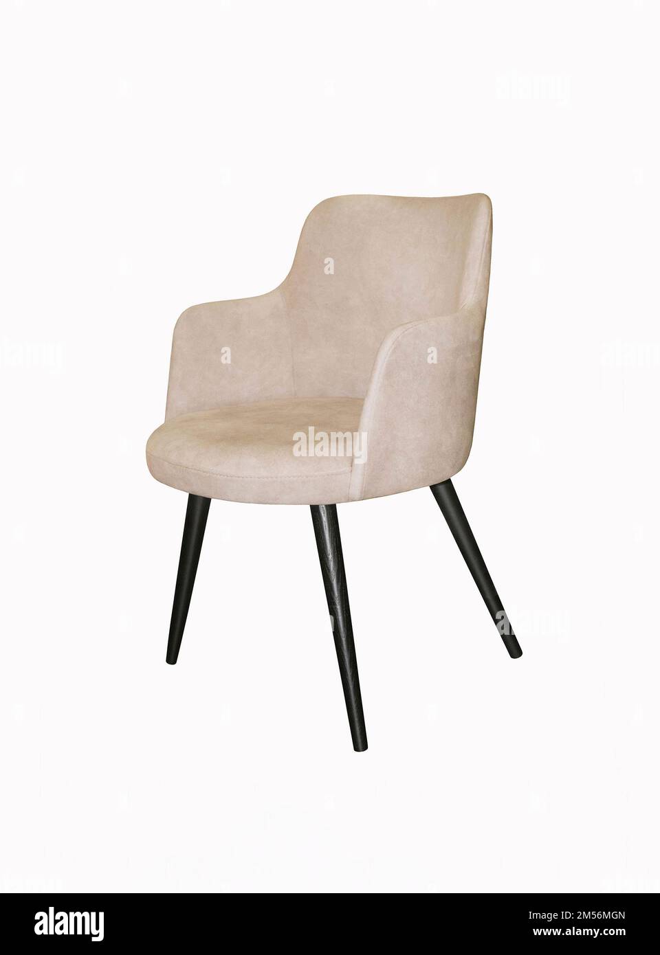 Cream armchair with black legs on white background. Interior element Stock Photo