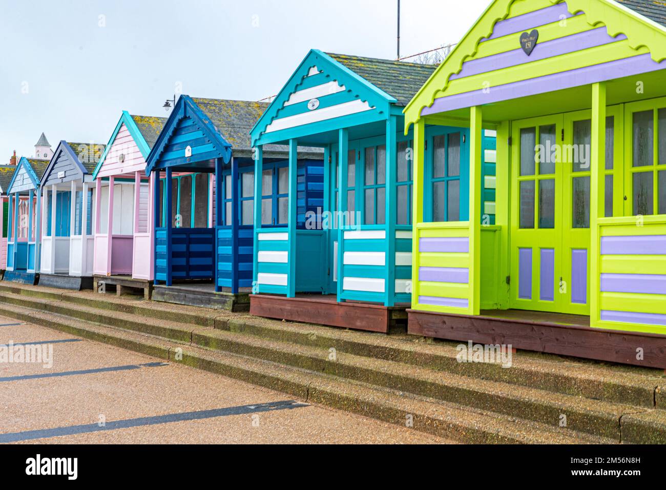 beach huts on the prmonade at southwold in suffolk Stock Photo