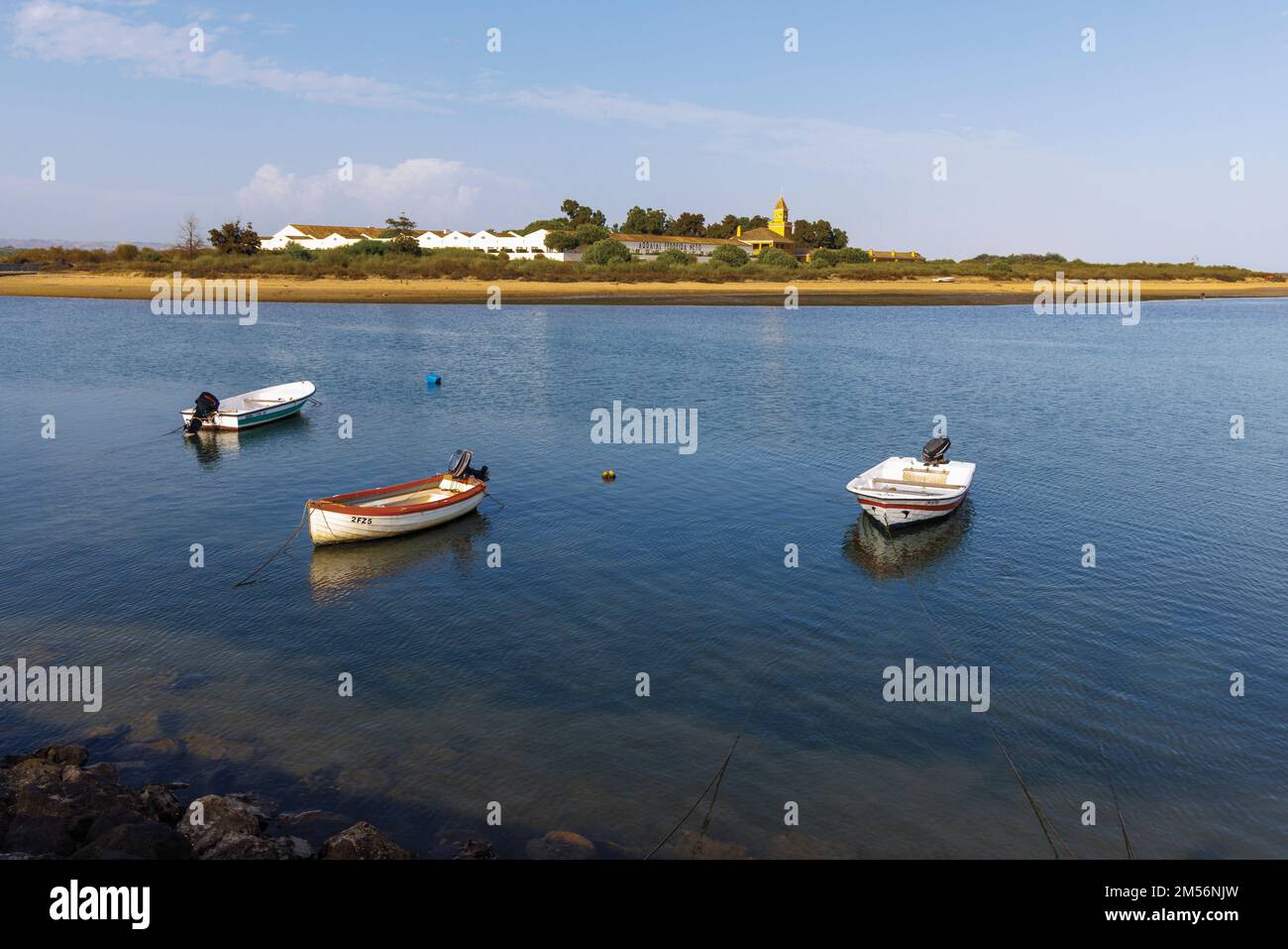 Tavira, Algarve, Portugal.  View across Gilao River. Stock Photo