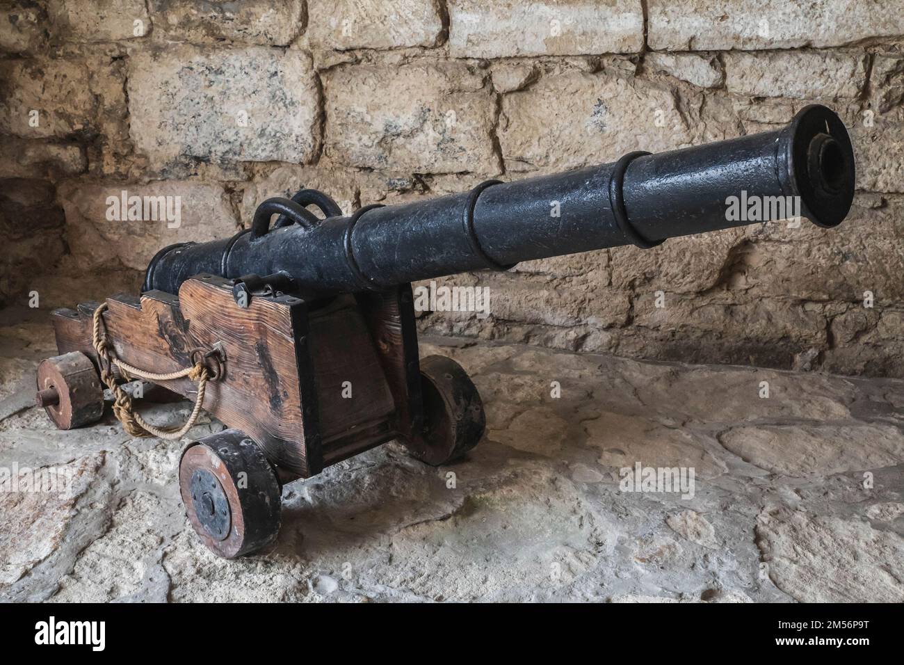 medieval cannon in an old abandoned castle Stock Photo