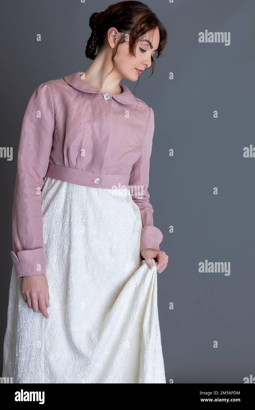 Pink Embroidered Period Drama Regency Era Dress