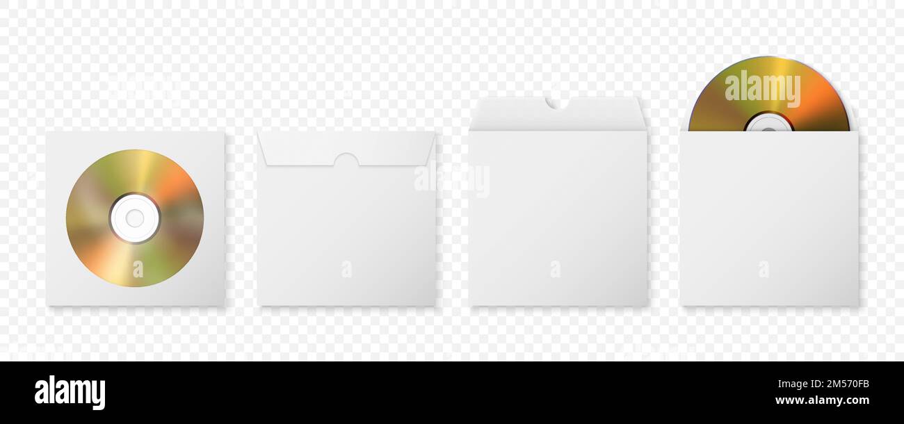 Vector 3d Realistic Golden CD, DVD with Paper, Plastic Cover, Envelope