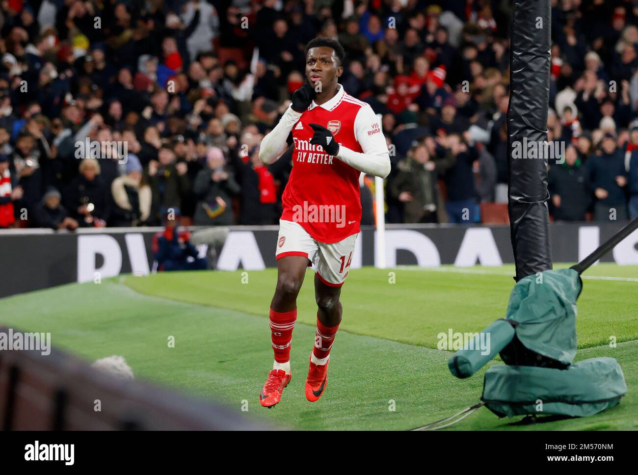 Arsenals Eddie Nketiah Celebrates Scoring Their Sides Third Goal Of