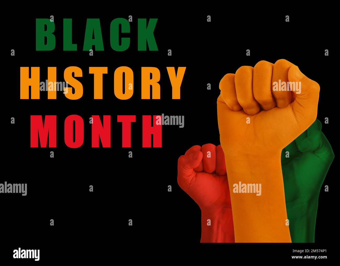 Poster for Black History Month with human fists Stock Photo - Alamy