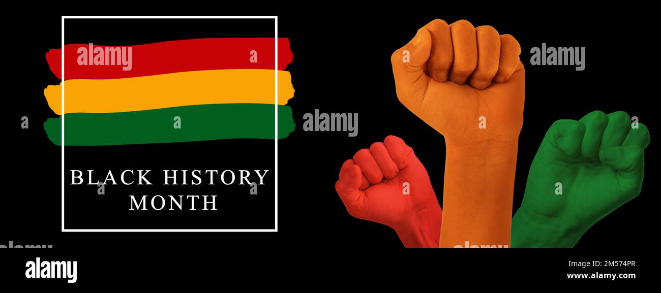 Banner for Black History Month with human fists Stock Photo - Alamy