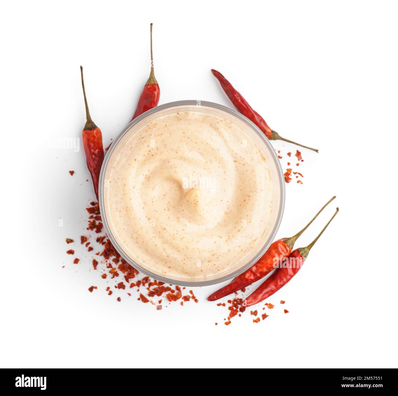 Bowl of tasty chipotle sauce on white background Stock Photo