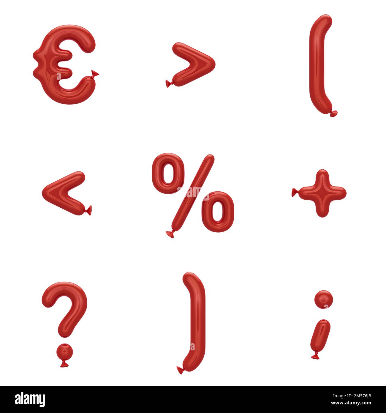 3D Render Set of Balloon Font including Letters, Numbers and Punctuation Marks isolated on white