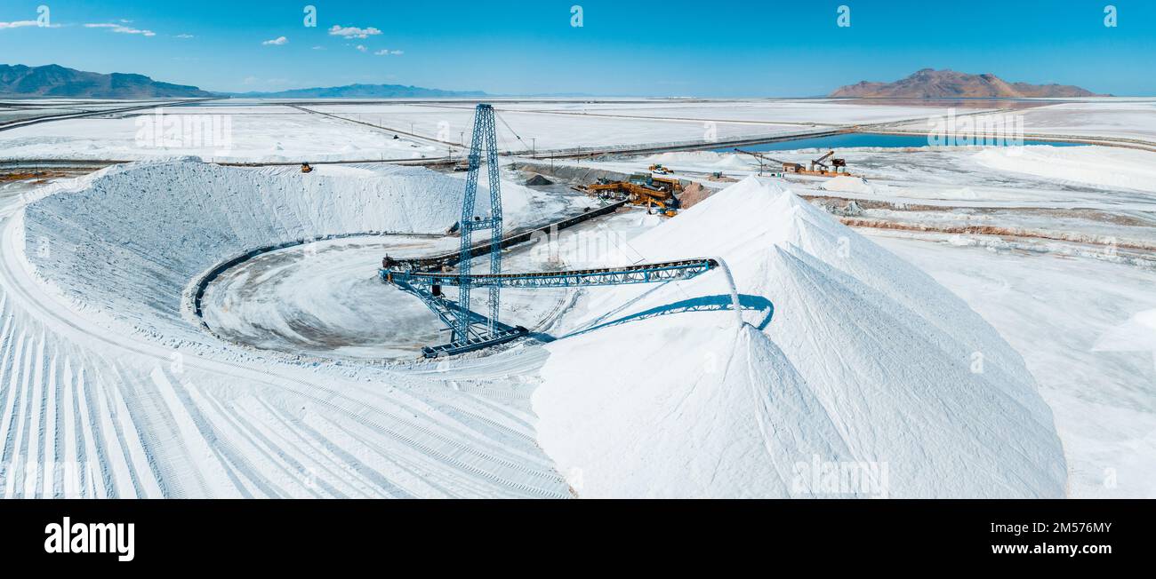 Salt Lake City, Utah landscape with desert salt mining factory Stock