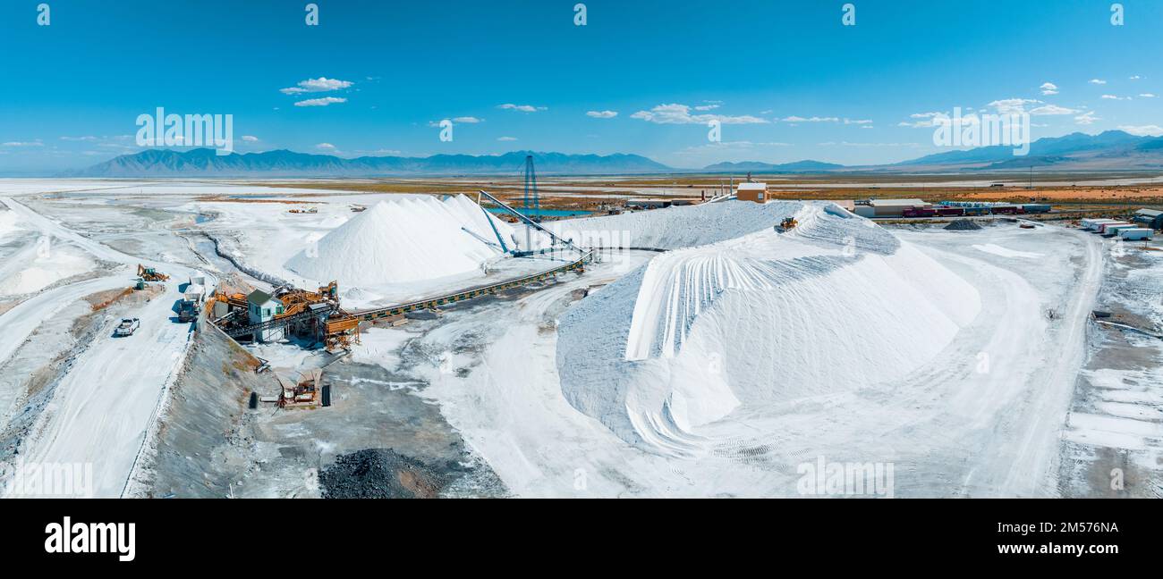 Salt Lake City, Utah landscape with desert salt mining factory Stock