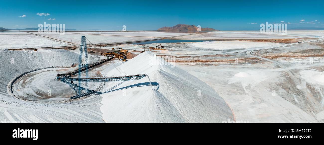 Salt Lake City, Utah landscape with desert salt mining factory Stock ...