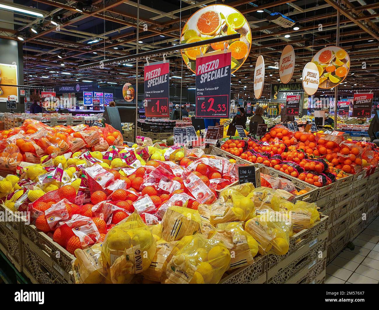 Bergamo, Italy - April 29, 2022: Food selection in Italian Iper supermarket. Stock Photo