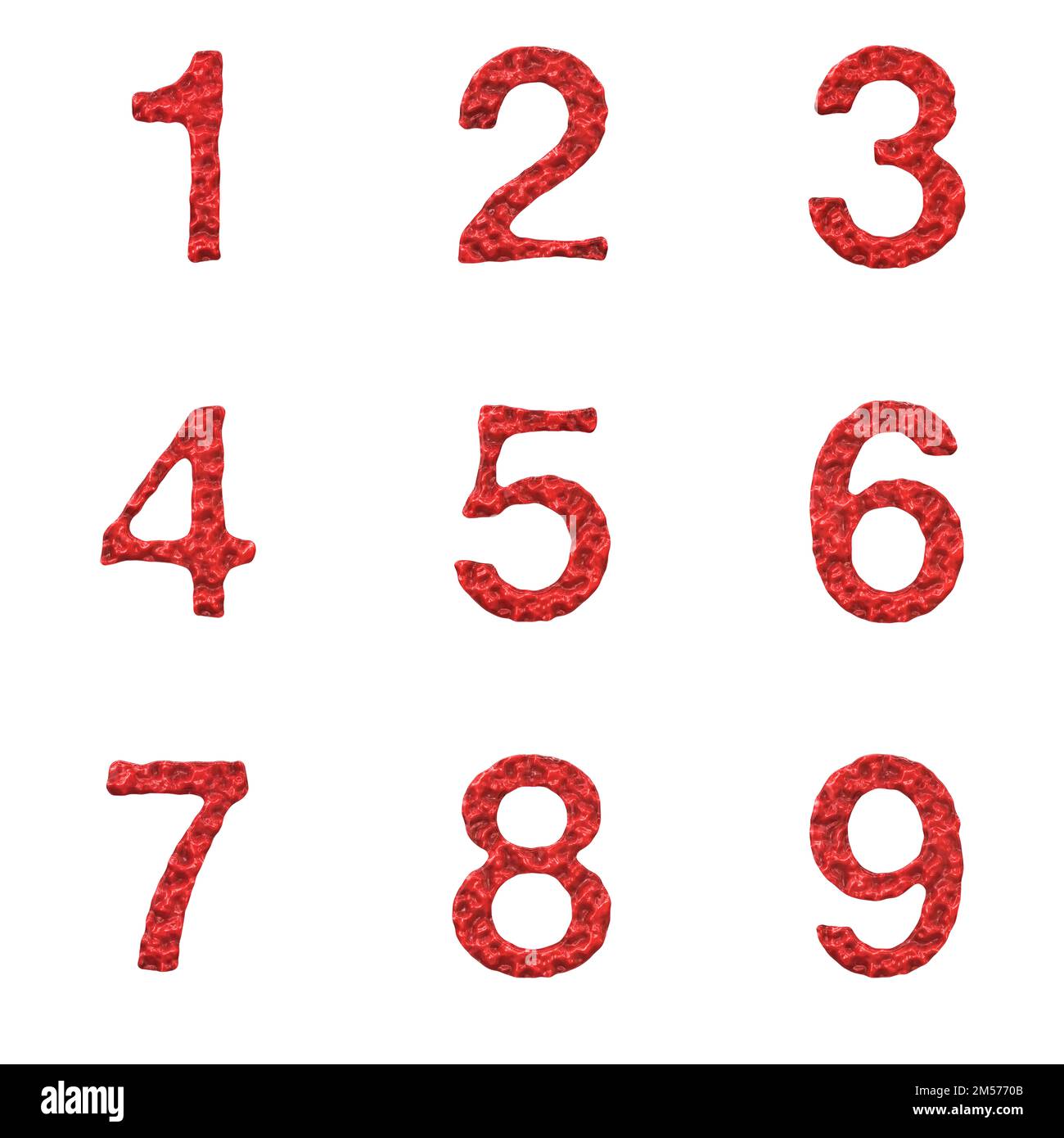 3D Rendering Set of Bloody Font Alphabet, Numbers and Punctutation Marks isolated on white background including path. Stock Photo