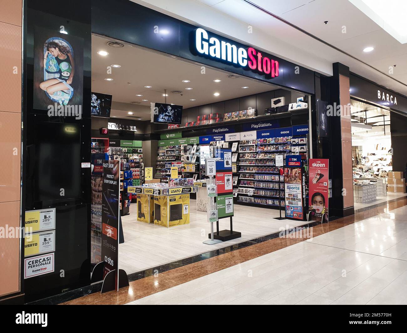 Bergamo, Italy - April 29, 2022: GameStop video game store in shopping center. Stock Photo