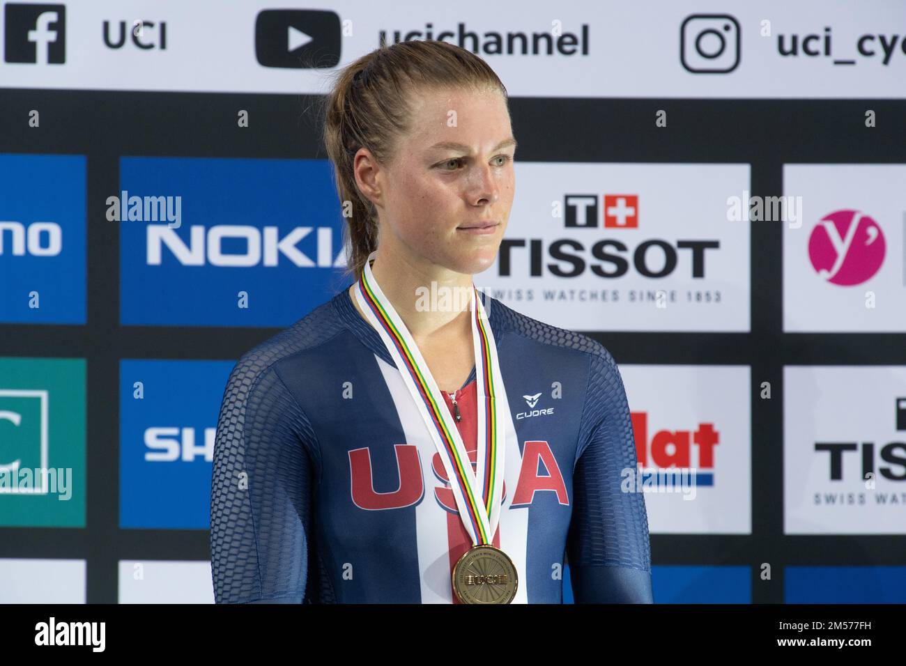 Jennifer Valente of the United States, bronze medalist in the women's